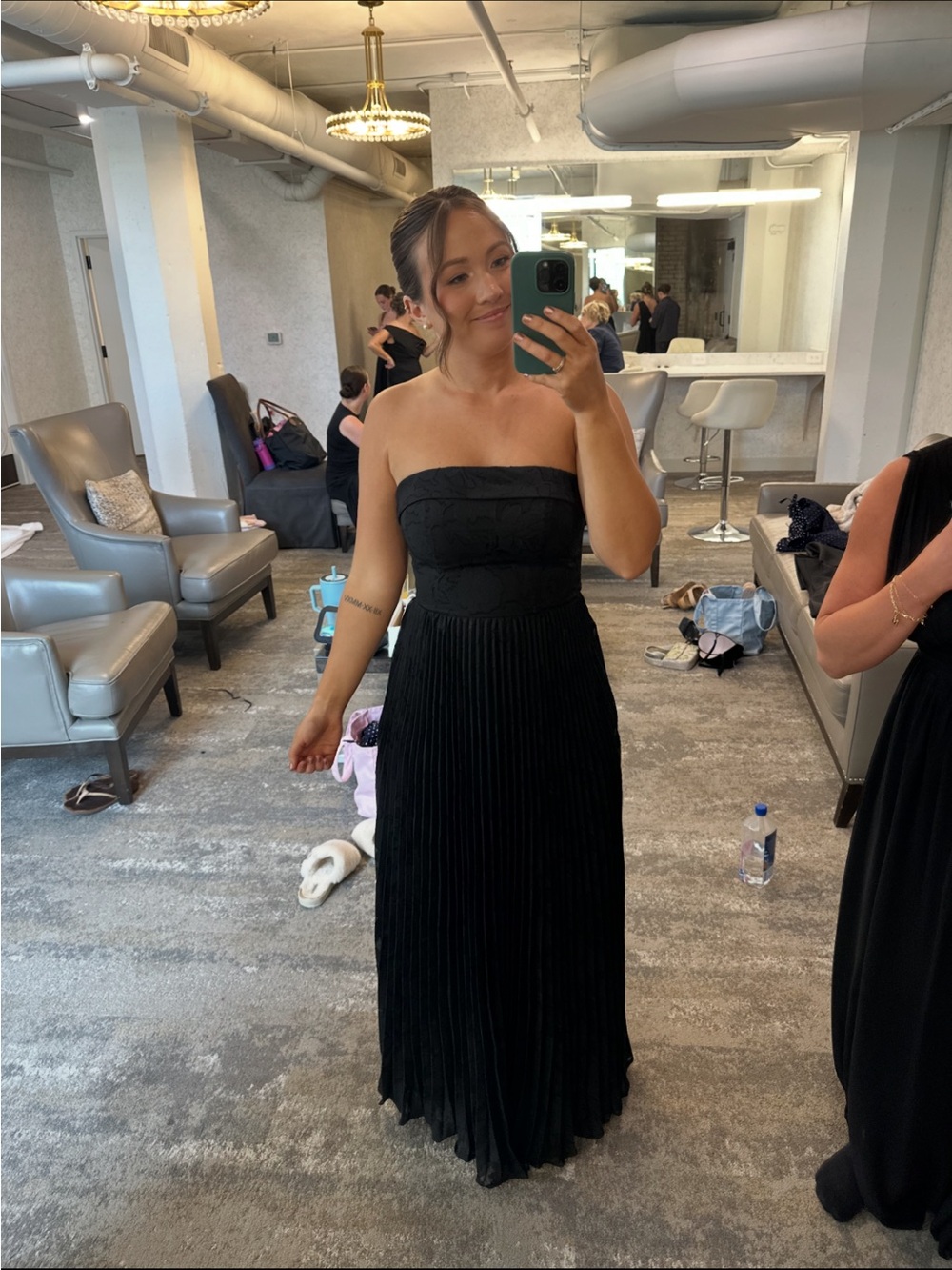 Azazie Black Strapless Pleated Gown